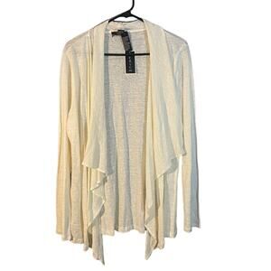 Verve Ami White 100% Linen Waterfall Draped Opened Front Cardigan Women Sz XL